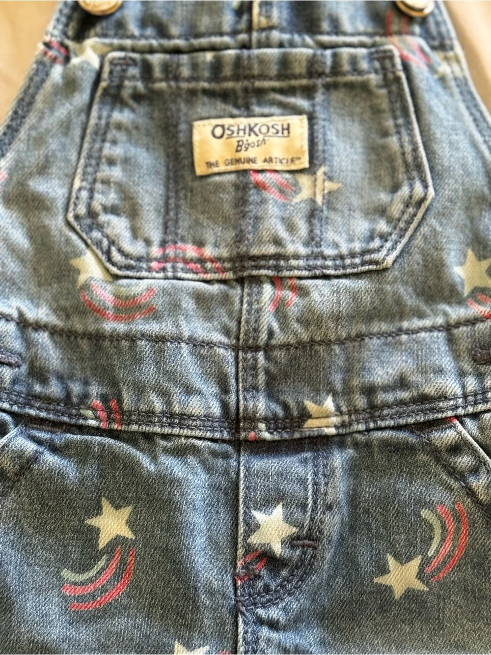 NWOT OshKosh BGosh Denim Star Rainbow Shortall Overalls Baby Girl 9M